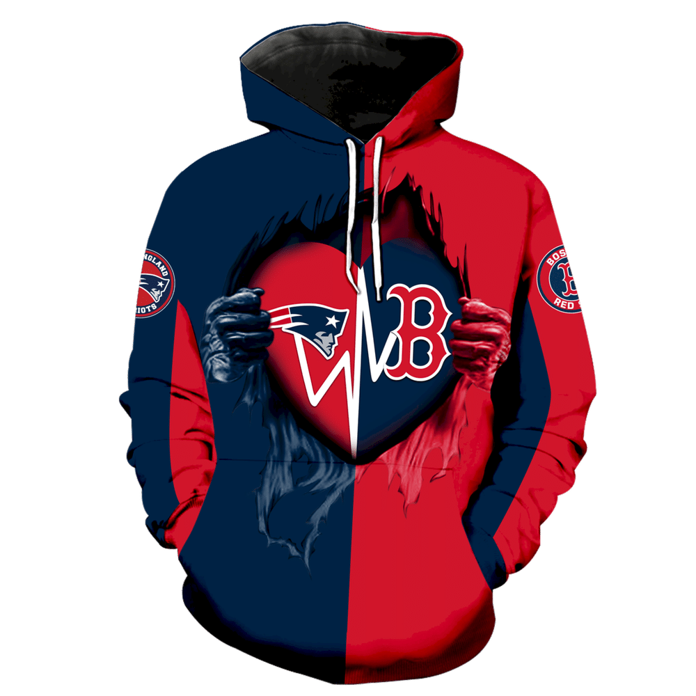 Boston Red Sox New England Patriots New All Over Print K1010 Hoodie Zipper