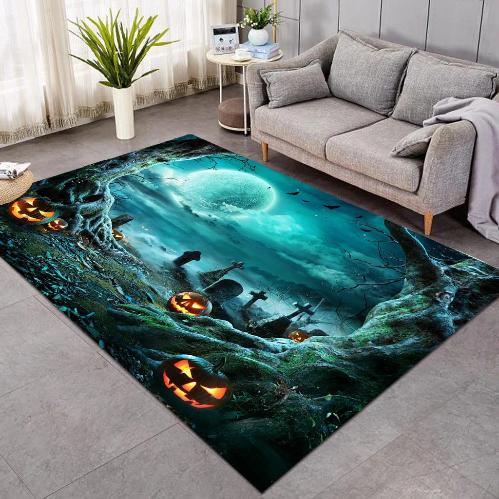 Halloween Theme Graveyard Anti-Skid Plush Velour Area Rug | Ar1981