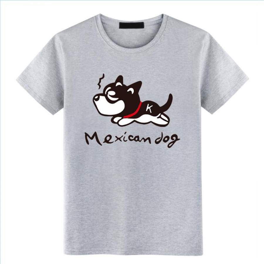 Unisex Mexican Dog Image Printed T-Shirt Cute Dog Pure Cotton T-Shirt for Adult