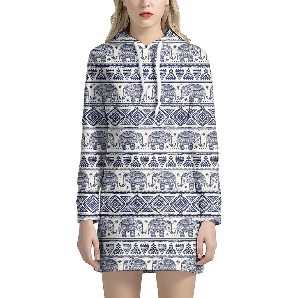 African Tribal Elephant Pattern Print Women’S Pullover Hoodie Dress