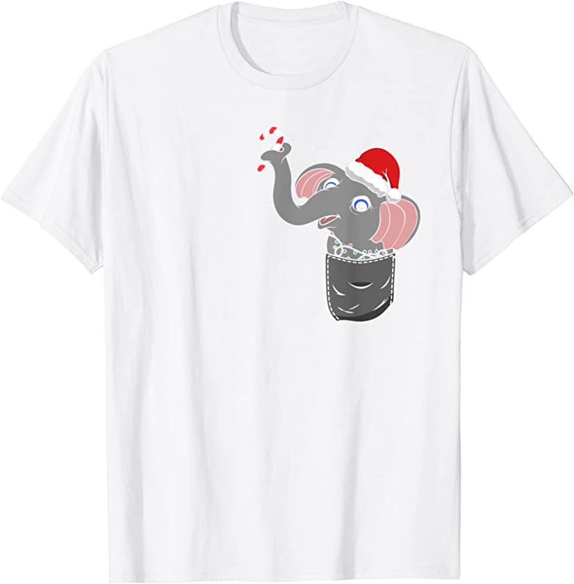 Zoo Animal Lover Merry Christmas Pocket Xmas Cute Elephant T-Shirt