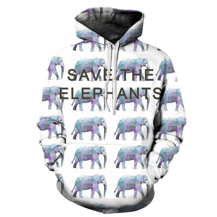 Save Elephants Hoodie Unisex 3D All Over Print