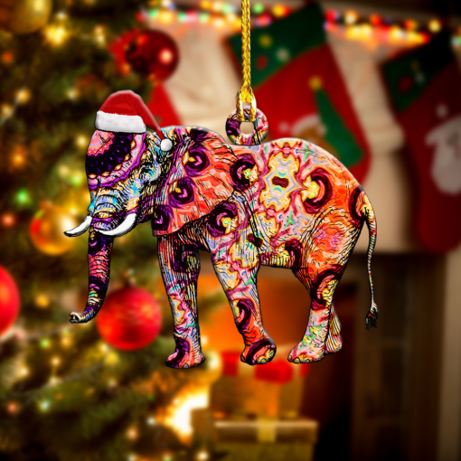 Merry Christmas Hippie Elephant Two Sided Ornament, Gift For Hippie Lover, Christmas Ornament For Hippie