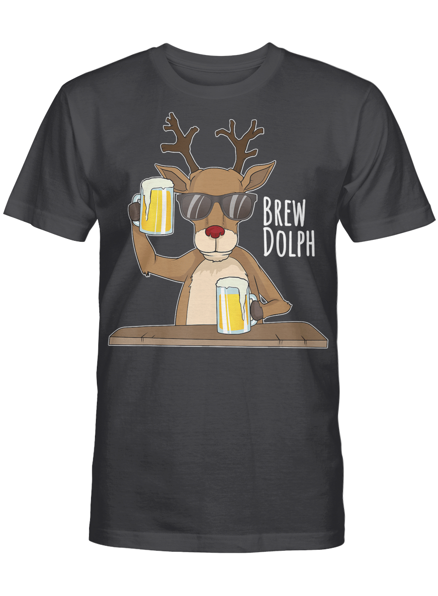 AmazeStyleZ Santa’s Reindeer, Ugly Christmas Sweater, Christmas Gift Ideas, Brew Dolph Funny Rudolph Christmas Holiday T-Shirt