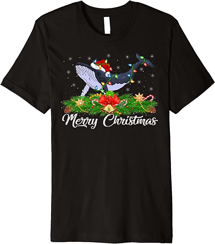 Xmas Lighting Matching Santa Hat Humpback Whale Christmas Premium T-Shirt