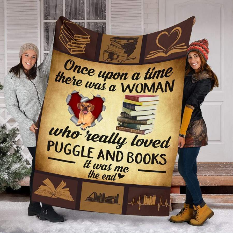 Custom Blanket Puggle Dog And Books Blanket – Fleece Blanket