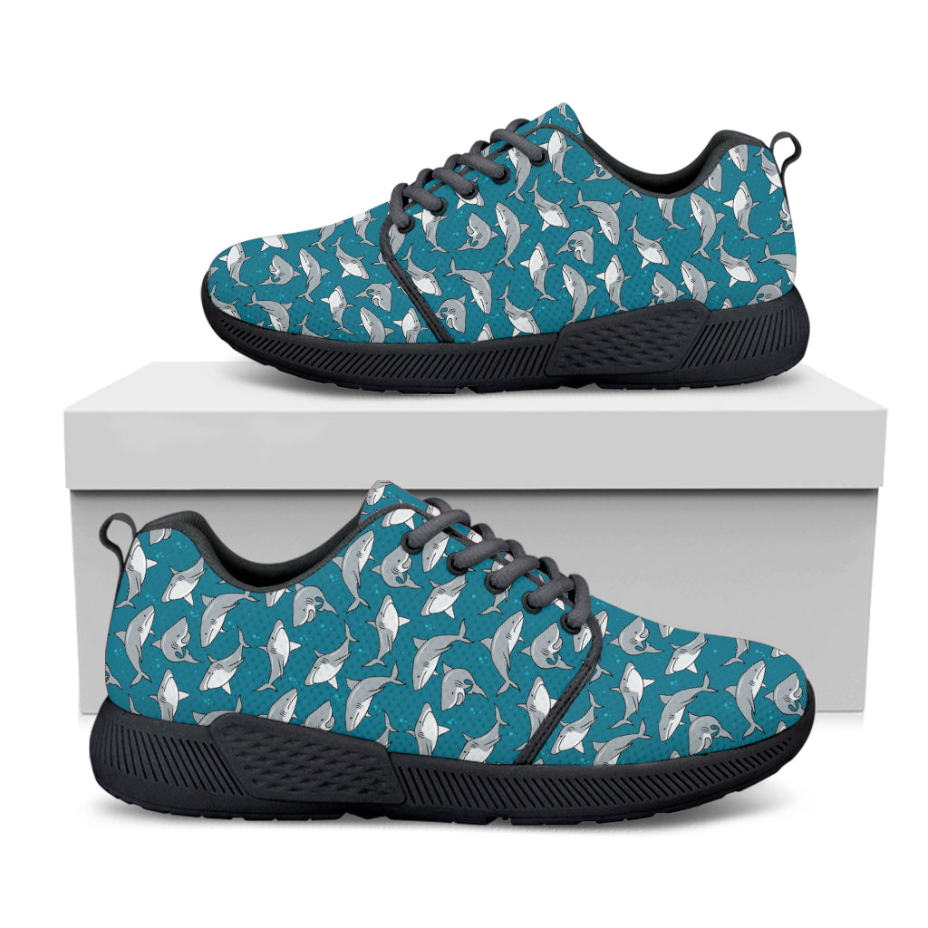 Cartoon White Shark Pattern Print Black Athletic Shoes