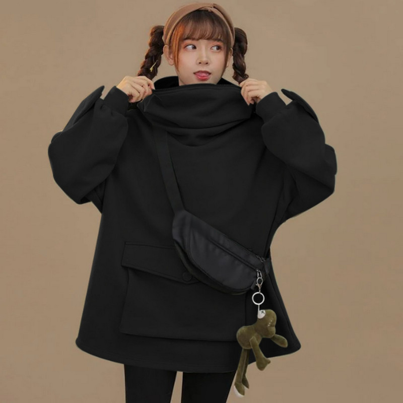 UYUK Autumn Winter Style Harajuku Style Female Hoodie Fashionable Add Cashmere Sweater In Long Loose Super Cute Frog Coat Jacket alx