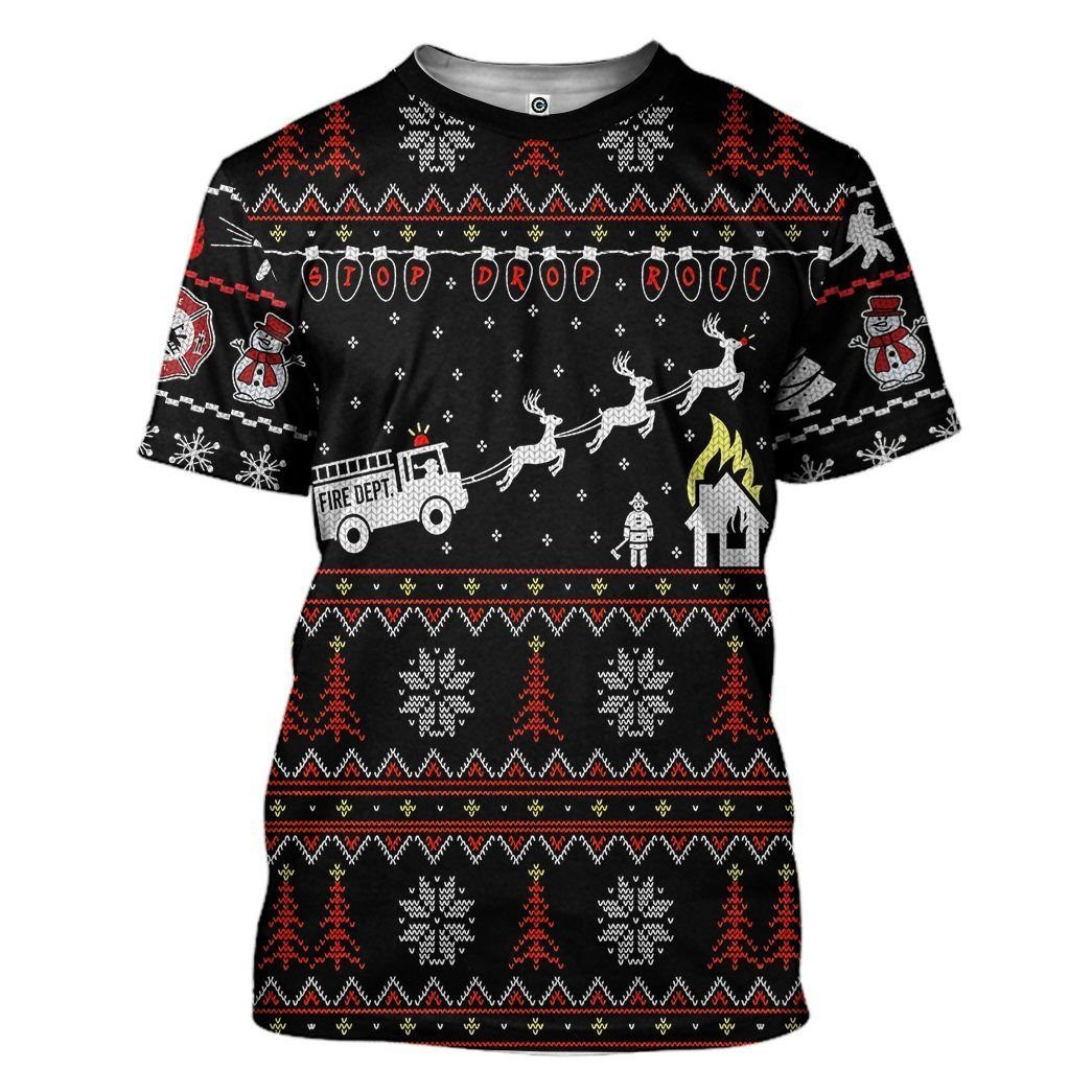 3D Firefighter Fire Dept Ugly Christmas Sweater Custom Tshirt Apparel