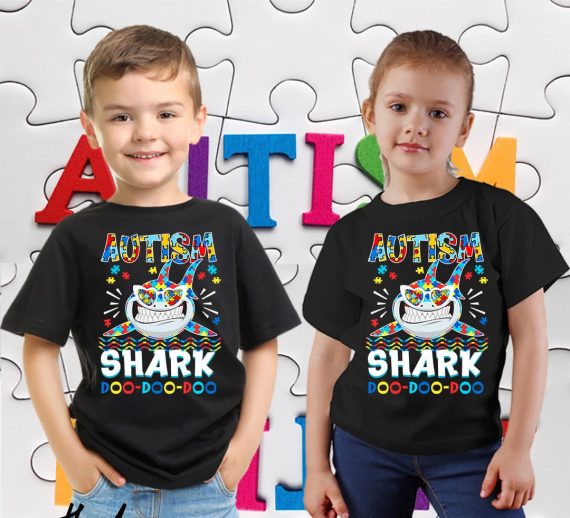 Autism Awareness Autism Shark Doo Doo Doo Family Matching Shirts Adult And Kid Outfits 2D Tshirt Hg