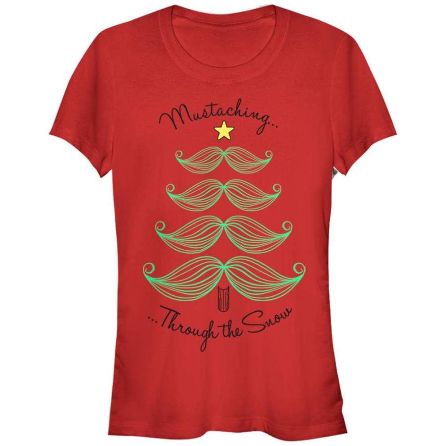 CHIN UP Junior’s Christmas Mustache Tree  T Shirt Red S