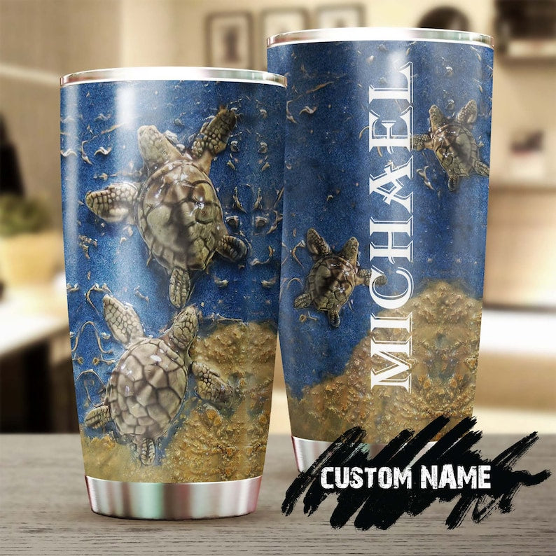 Turtle Ceramic Style Personalized Tumbler-Unique Tumbler-Birthday Christmas Gift For Turtle Lover