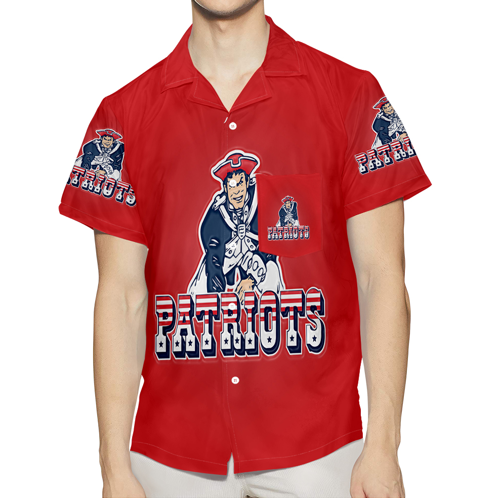 New England Patriots Pat Red 3D All Over Print Summer Beach Hawaiian Shirt With Pocket