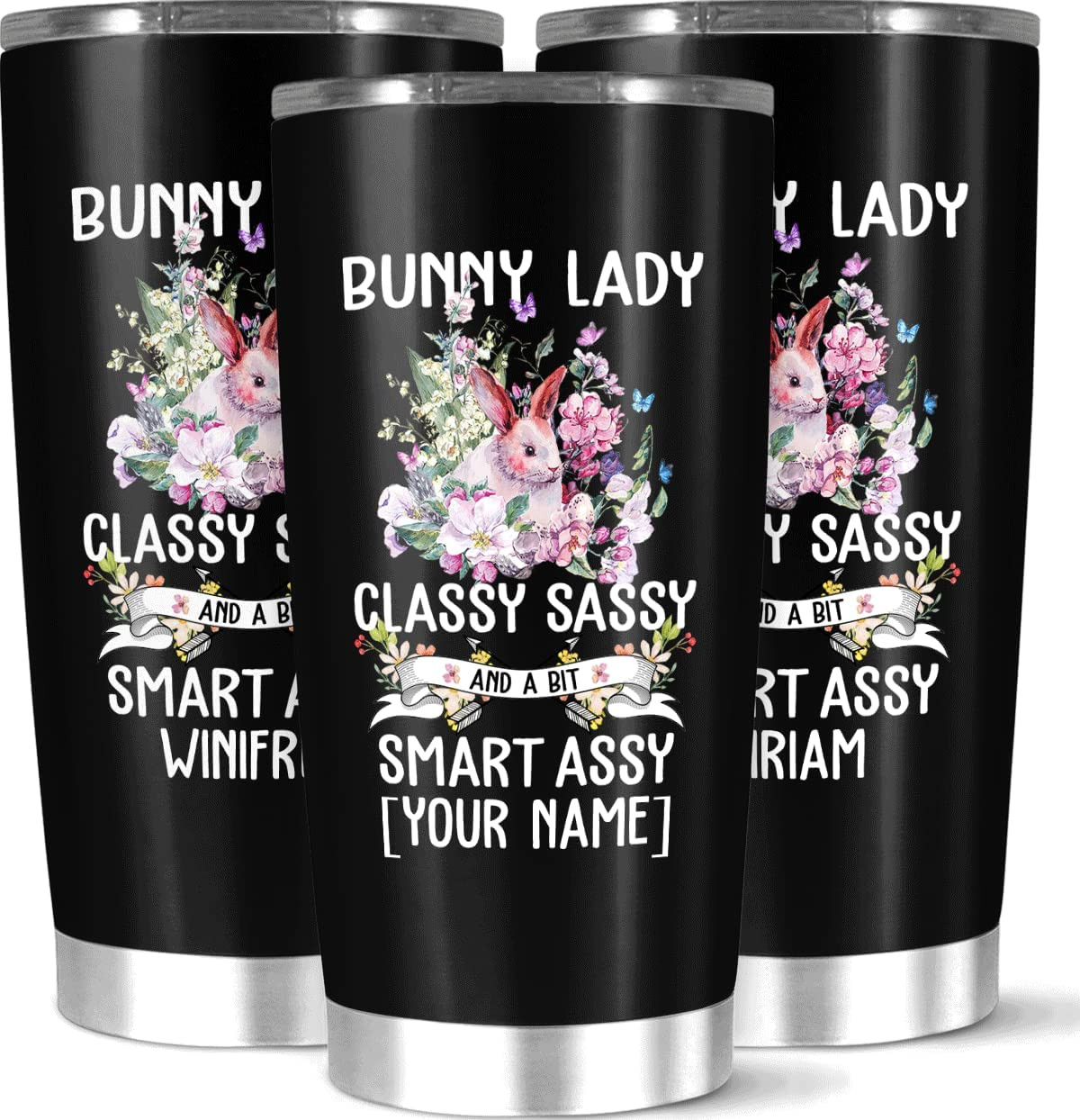 Personalized Cute Bunny Lady Tumbler Customized Name Stainless Steel Coffee Cup 20 30 Oz Custom Double Walled Vacuum Insulated Tumbler Gifts For Travel Christmas Bunny Lovers