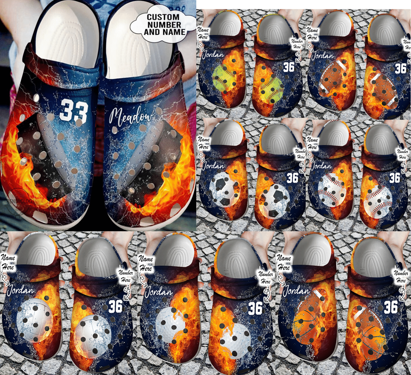 Personalized Fire And Water Sport Collection Clog Shoes #Dh