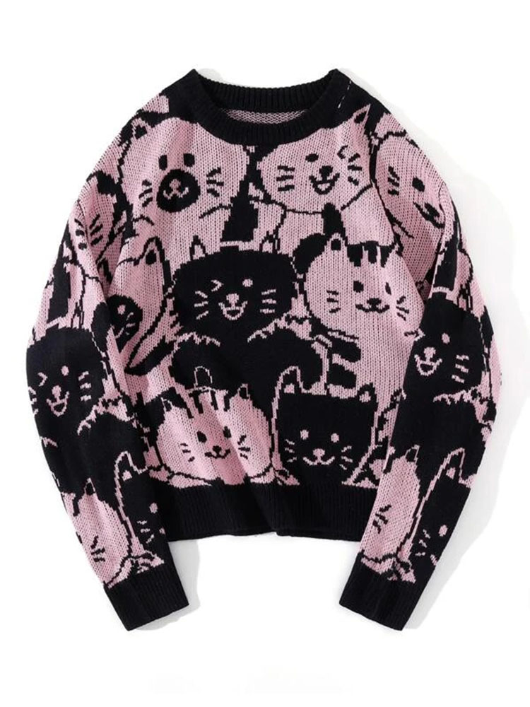 Sweet y2k Winter Women’s Cute Cat Print Sweater Y2K Beautiful Sweater E-girl Sweet Sweater Knitted Long Sleeve Sweater alx