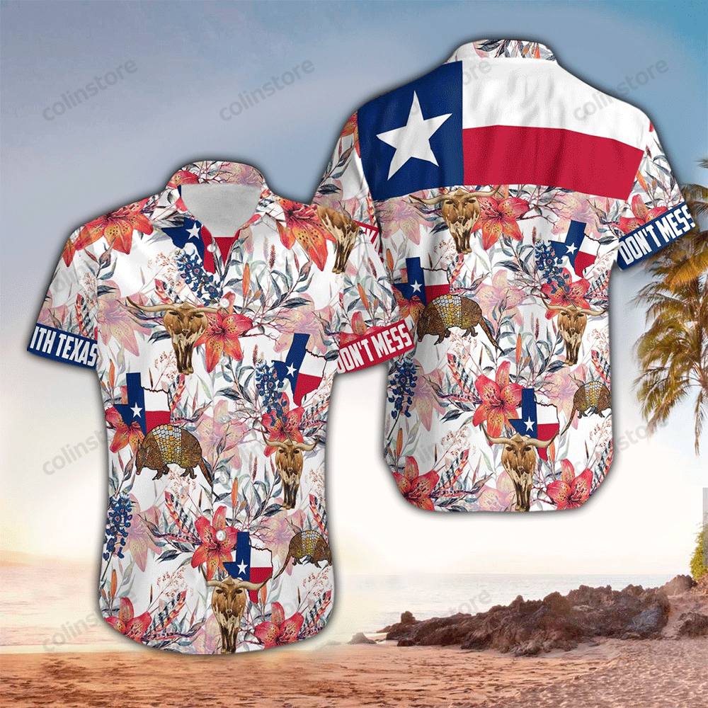 Button Down Floral Texas Flag Hawaii Shirt Aloha Ha22040