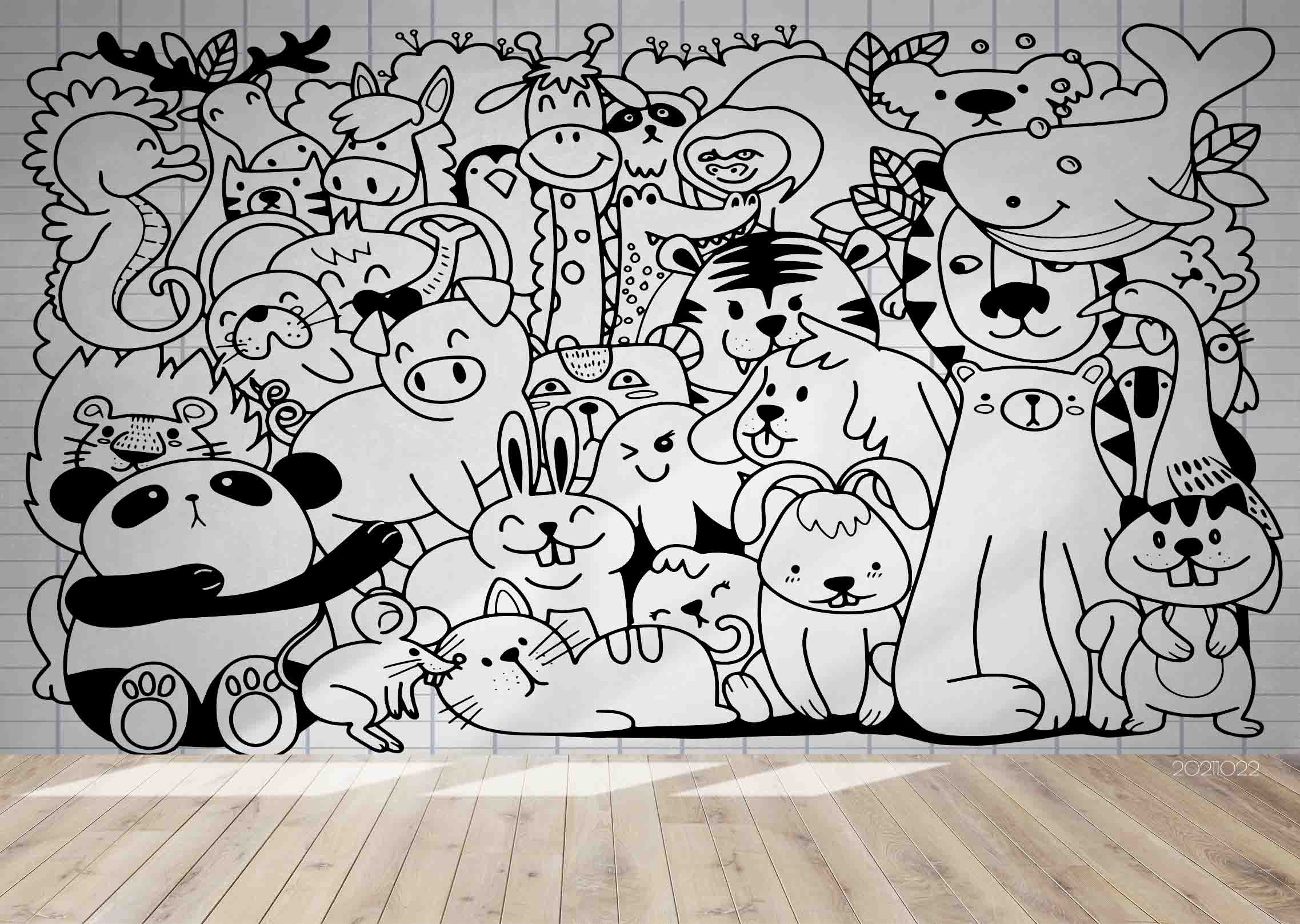 3D Cartoon Animal Doodle Wall Mural Wallpaper Lqh 7