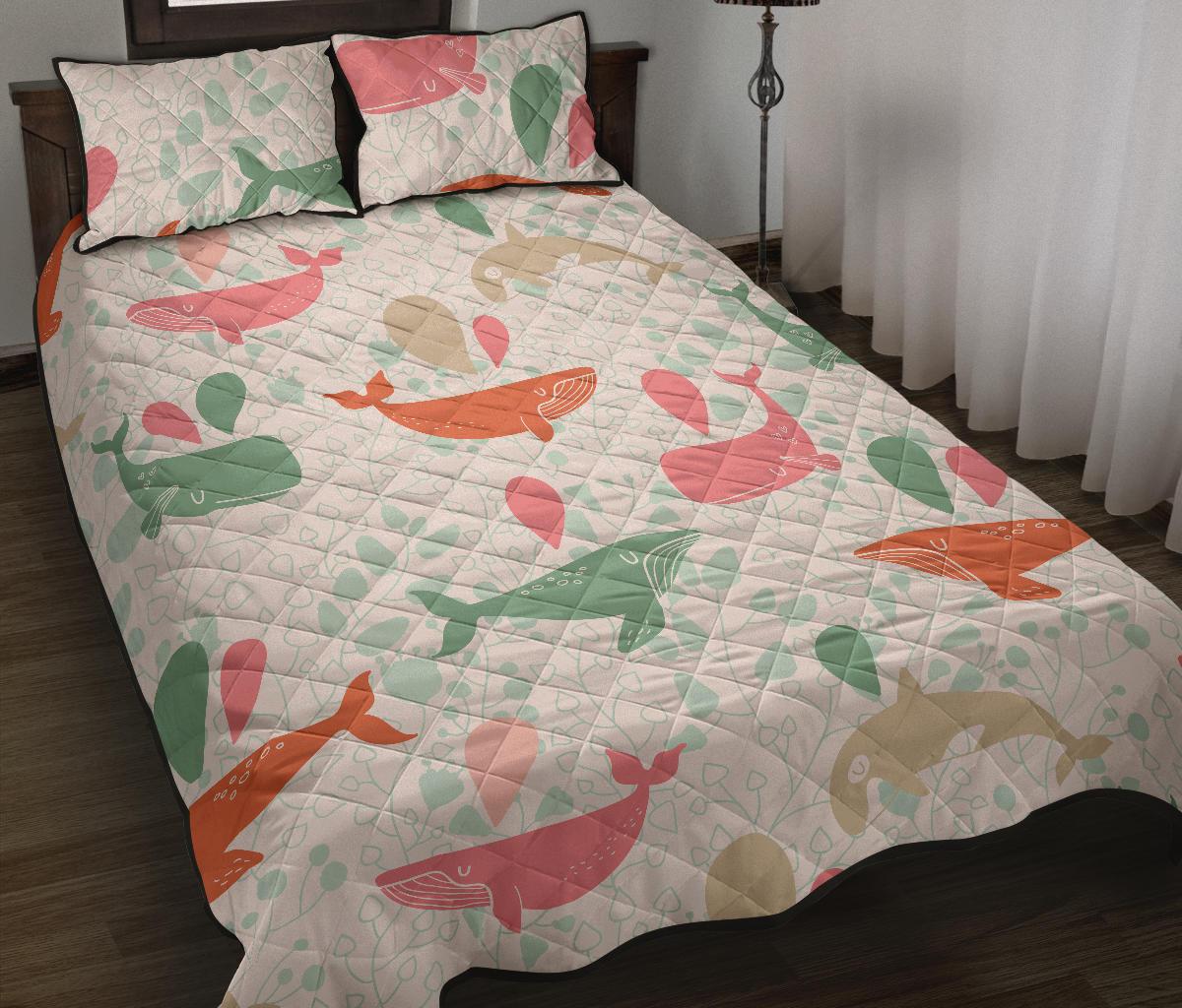 Cute whale pattern Quilt Bed Set