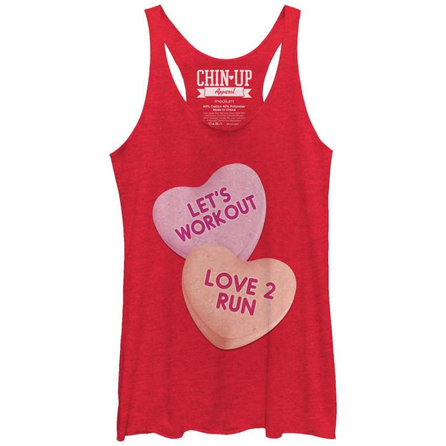 CHIN UP Women’s Valentine Heart Candy Workout  Racerback Tank Red Heather