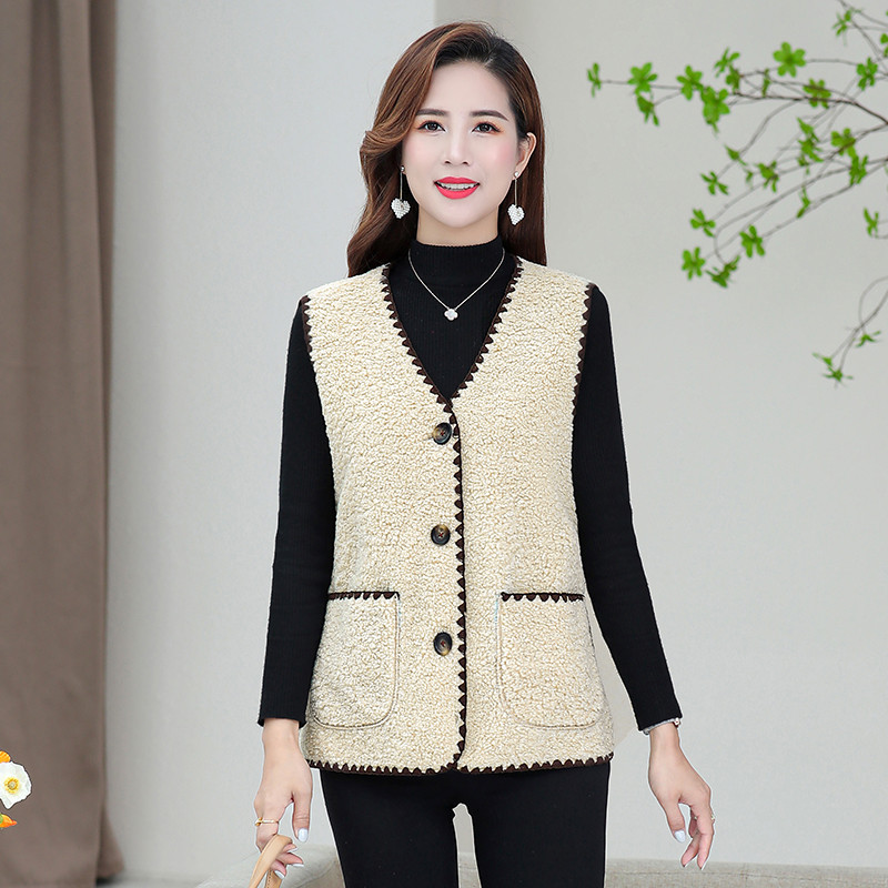 UHYTGF Spring Autumn Waistcoat Coat Womens Lambswool Short Vest Jacket Female Sleeveless Casual 5XL Big Size Tops Outerwear 2159 alx