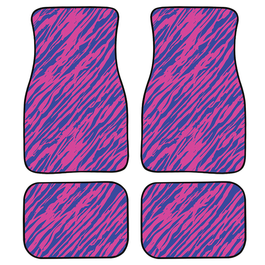 Pink And Blue Zebra Stripes Print Front And Back Car Floor Mats, Front Car Mat