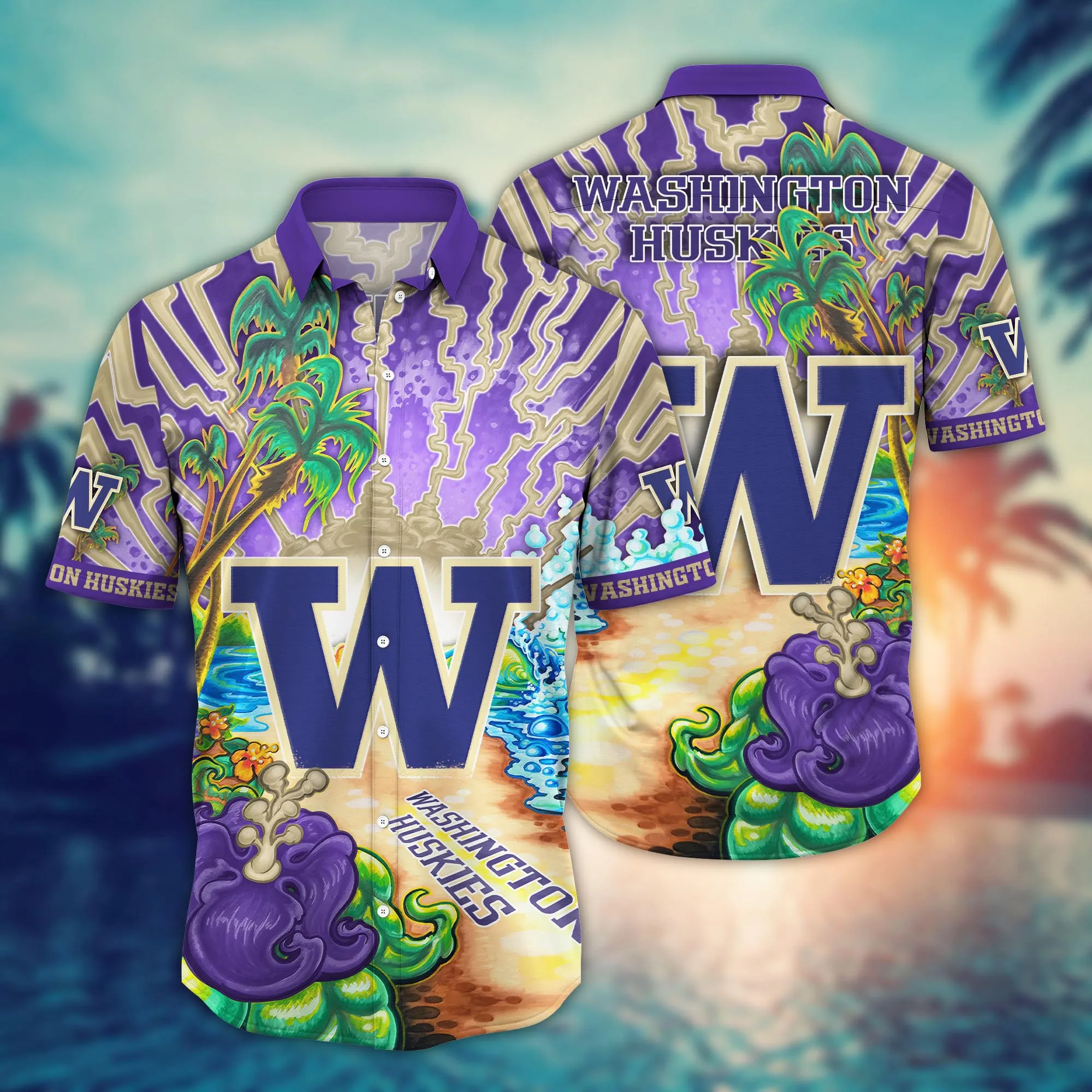 Washington Huskies NCCA Hawaiian Shirt Sun-Soakedtime Aloha Shirt