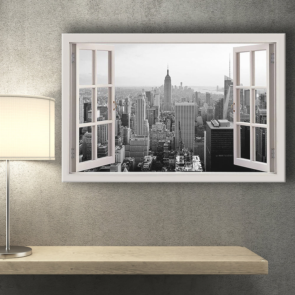 Black And White New York City 3D Window Bay Effect Canvas Print – Canvas Painting, Canvas Art, Wall Art, Wall Decor