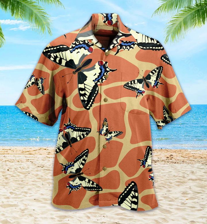 Skins Giraffe Machaon Butterflies Orange Hawaii Shirt Ha89987