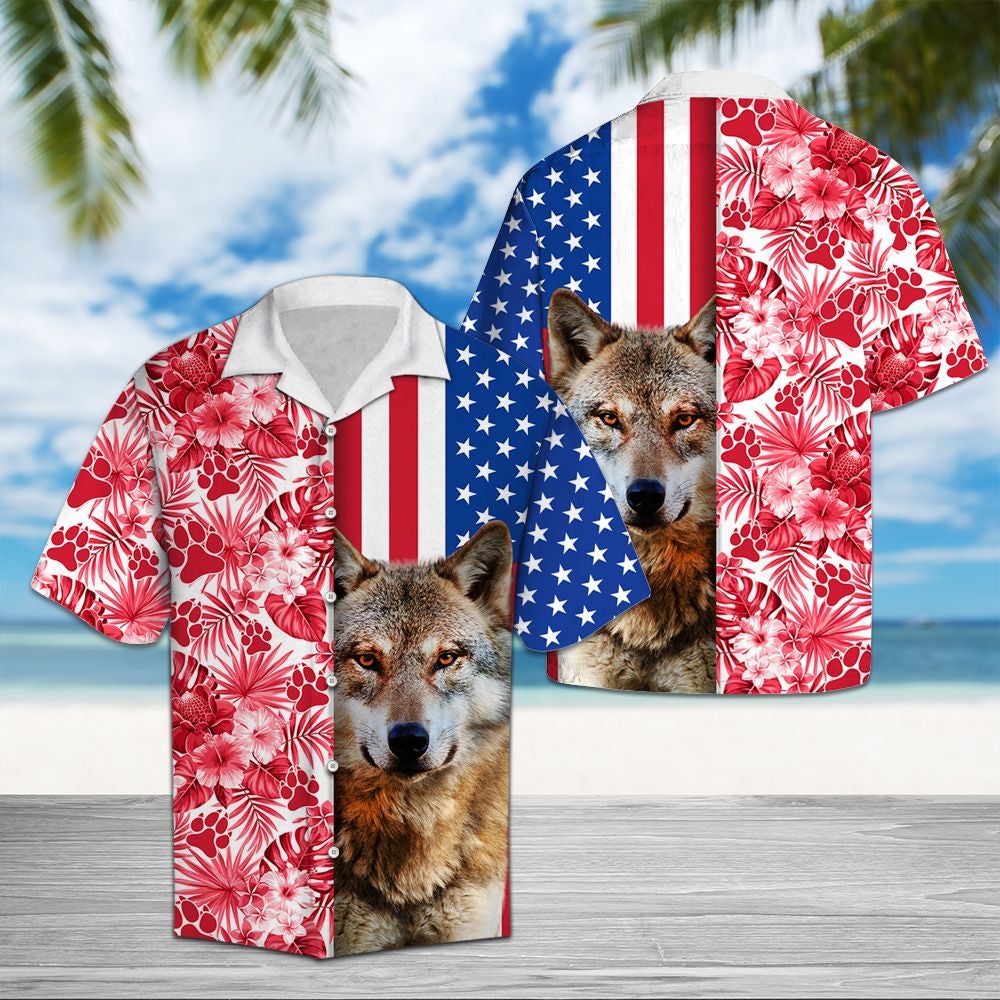 Wolf Usa And Tropical Hawaii Unisex Print Aloha Short Sleeve Casual Shirt Ha76525