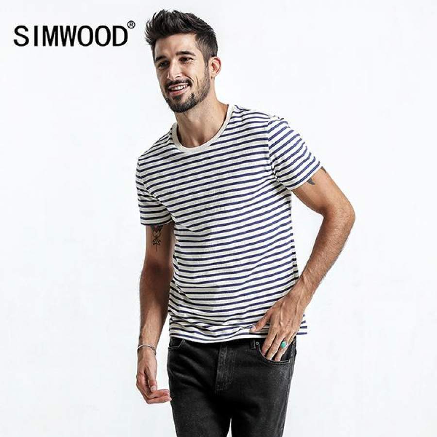 Summer Autumn New Short Sleeve T-Shirts Men Slim Fit Striped Cotton Breton Top Vintage T Shirt