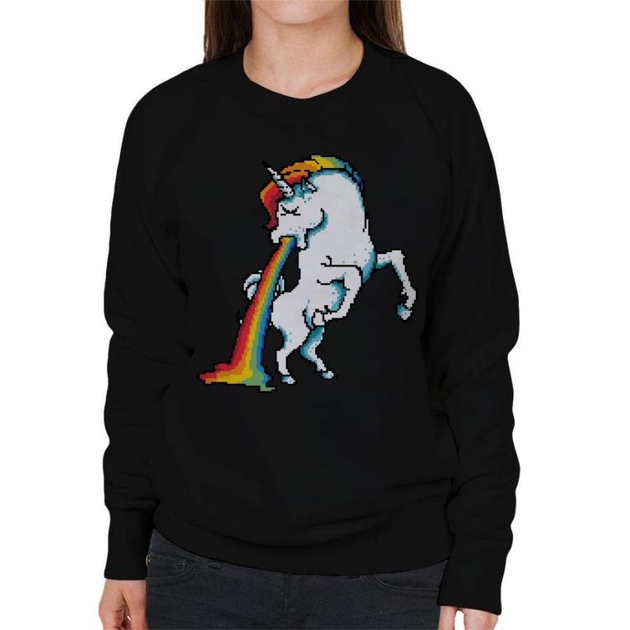 Unicorn Vomiting Rainbow Pixel Art Women’s Sweatshirt