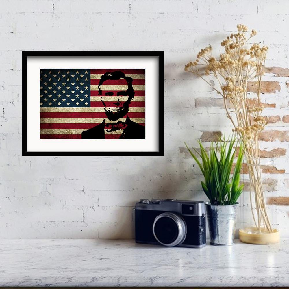 Abraham Lincoln Flag American Old Retro Framed Art Print President Lincoln Day 2021 Decor