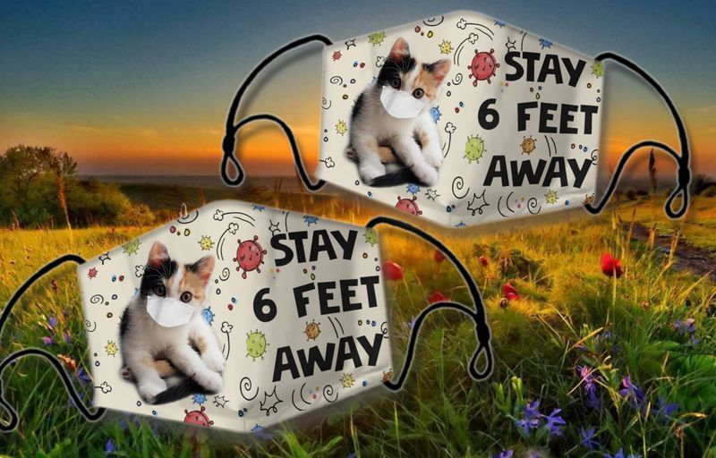 Cute Cat Stay 6 Feet Away Face Covering Kitty Kitten Cat Lovers Social Distancing Cotton Mask 1-10 Pcs For Kid & Adult All Over Print Face Mask Covering For Adults And Kids