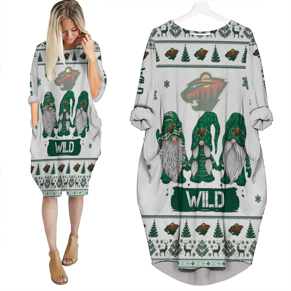 Christmas Gnomes Minnesota Wild Ugly Sweatshirt Christmas 3D Batwing Pocket Dress