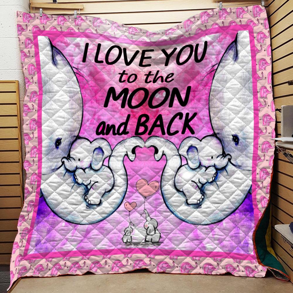 I love you to the moon and back Elephant Family Quilt Blanket