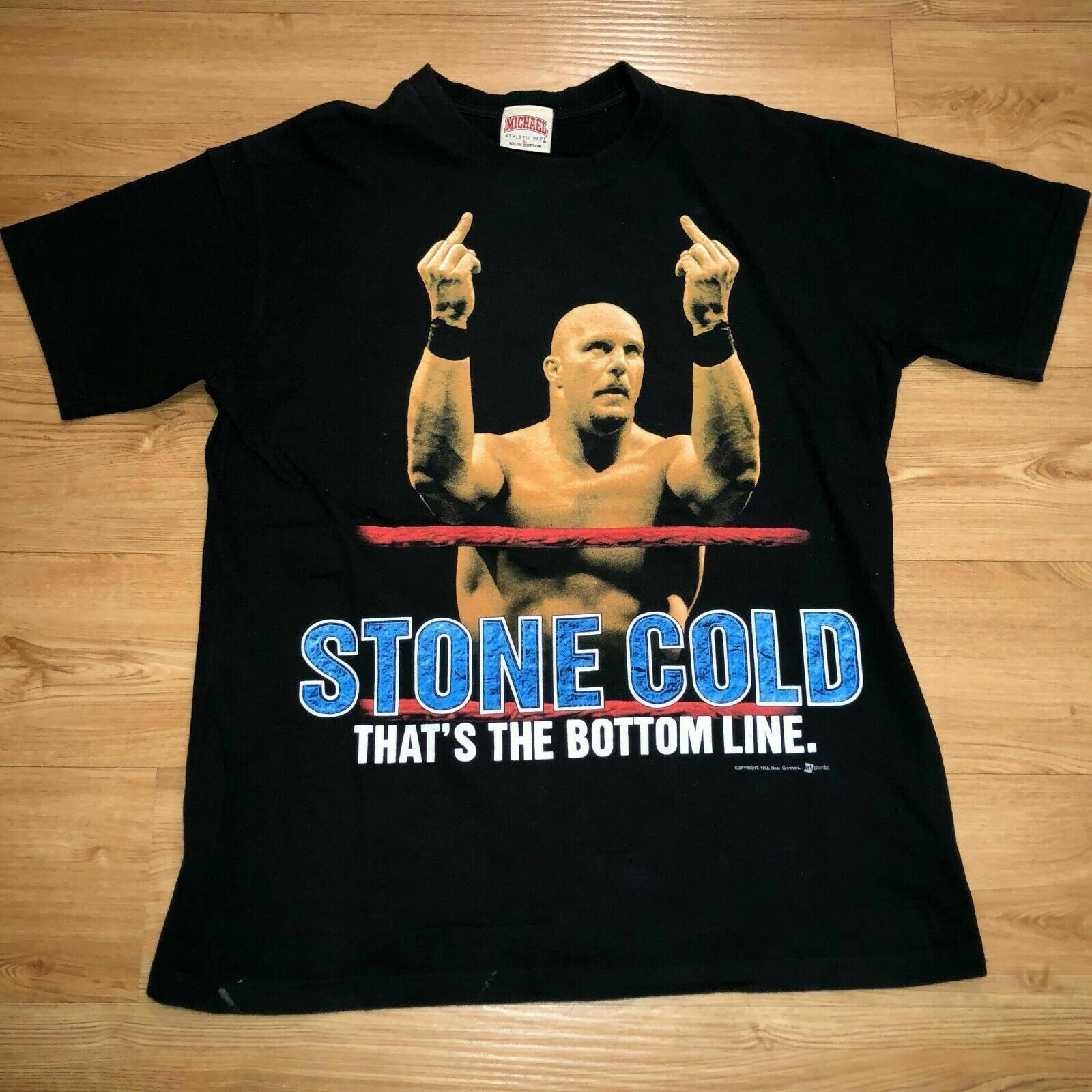 Vtg 1998 Stone Cold Steve Austin Middle Finger Black T-Shirt