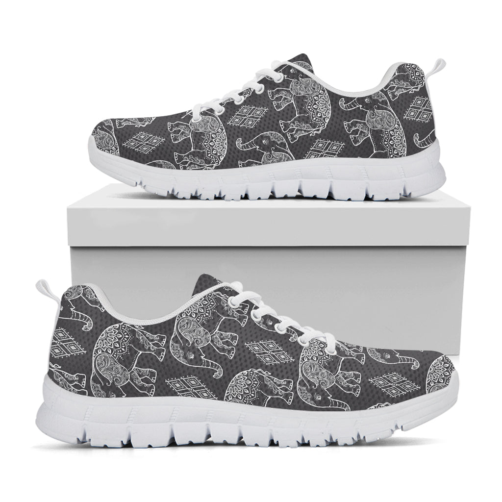 White And Grey Indian Elephant Print White Sneakers