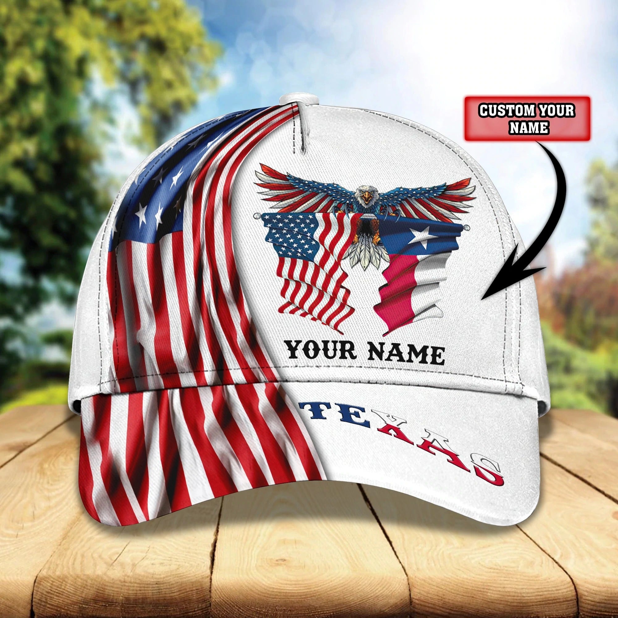 Custom With Name Texas Baseball Cap Hat, American Support Texas 3D Cap Hat, Eagle Texas Cap Hat