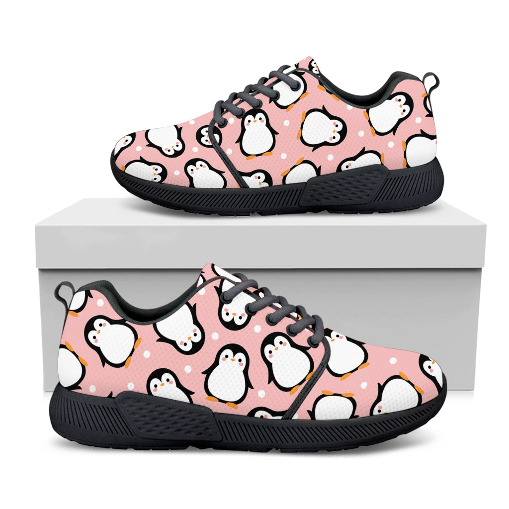 Pink Polka Dot Penguin Pattern Print Black Athletic Shoes