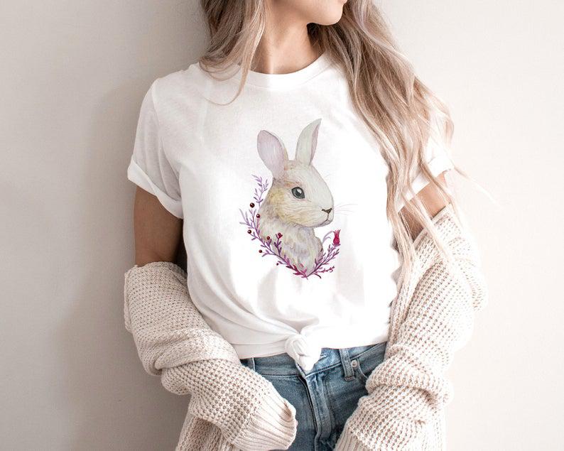 Water Color Bunny Rabbit Shirt, Animal & Nature Lover Unisex Shirt, Gift For Her, Gift For Him, Best Friend Gift