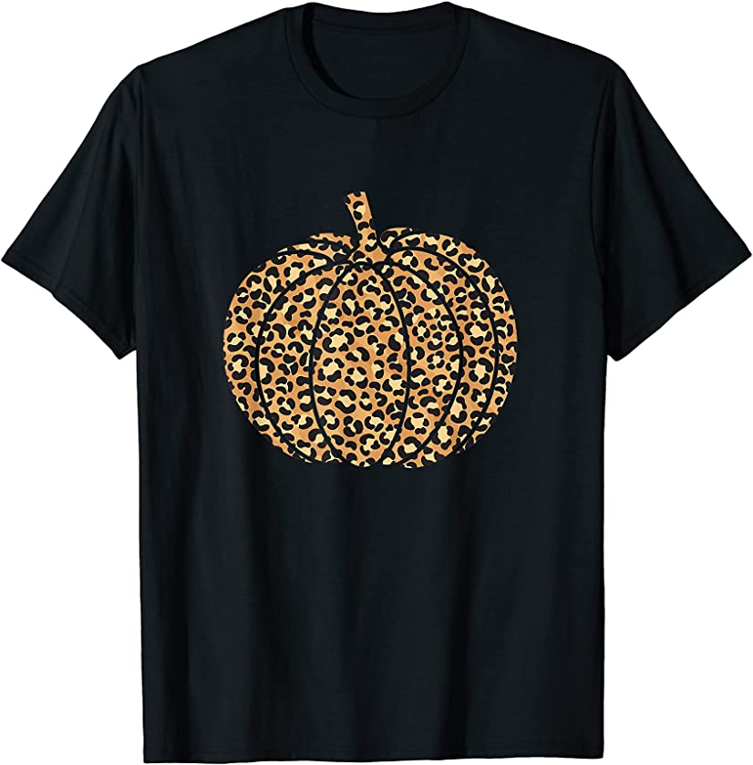 Womens Leopard Pumpkin Halloween Autumn T-Shirt