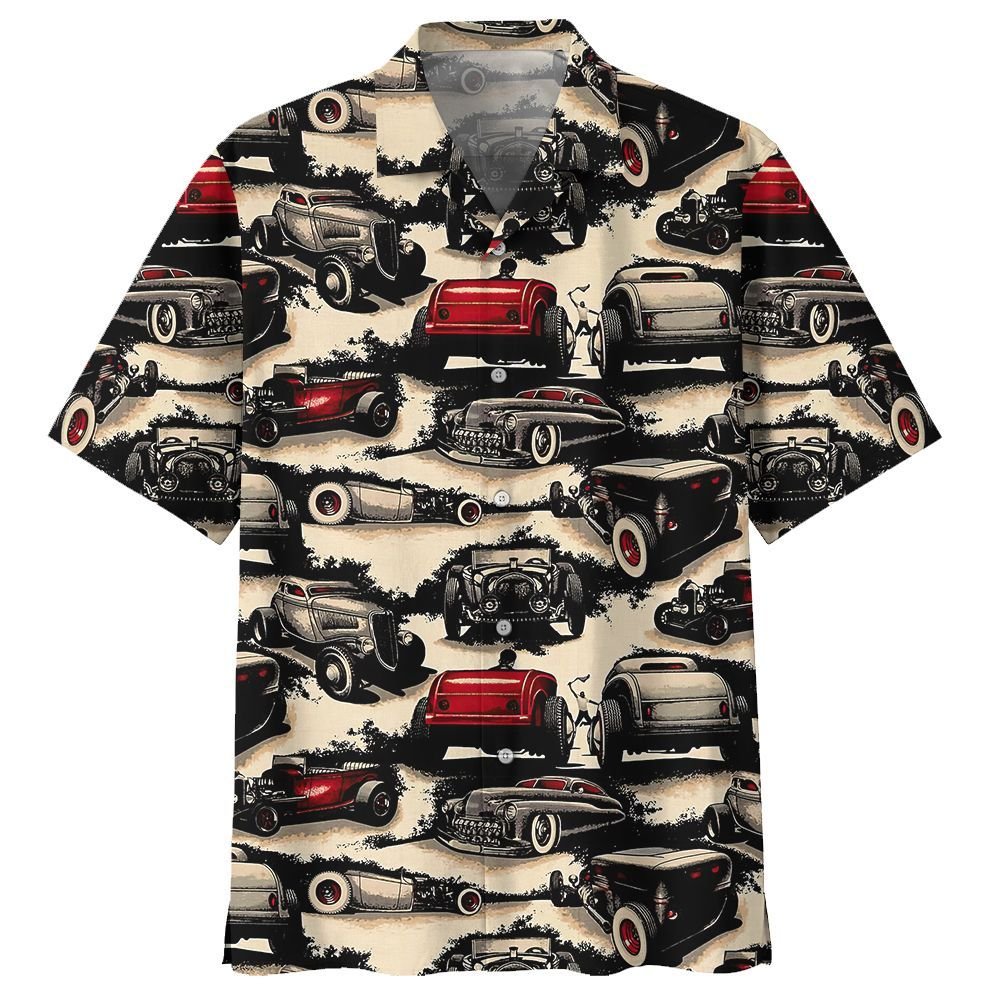 Hot Rod Hawaii Shirt Vintage Pattern Black Red Aloha Ha104053