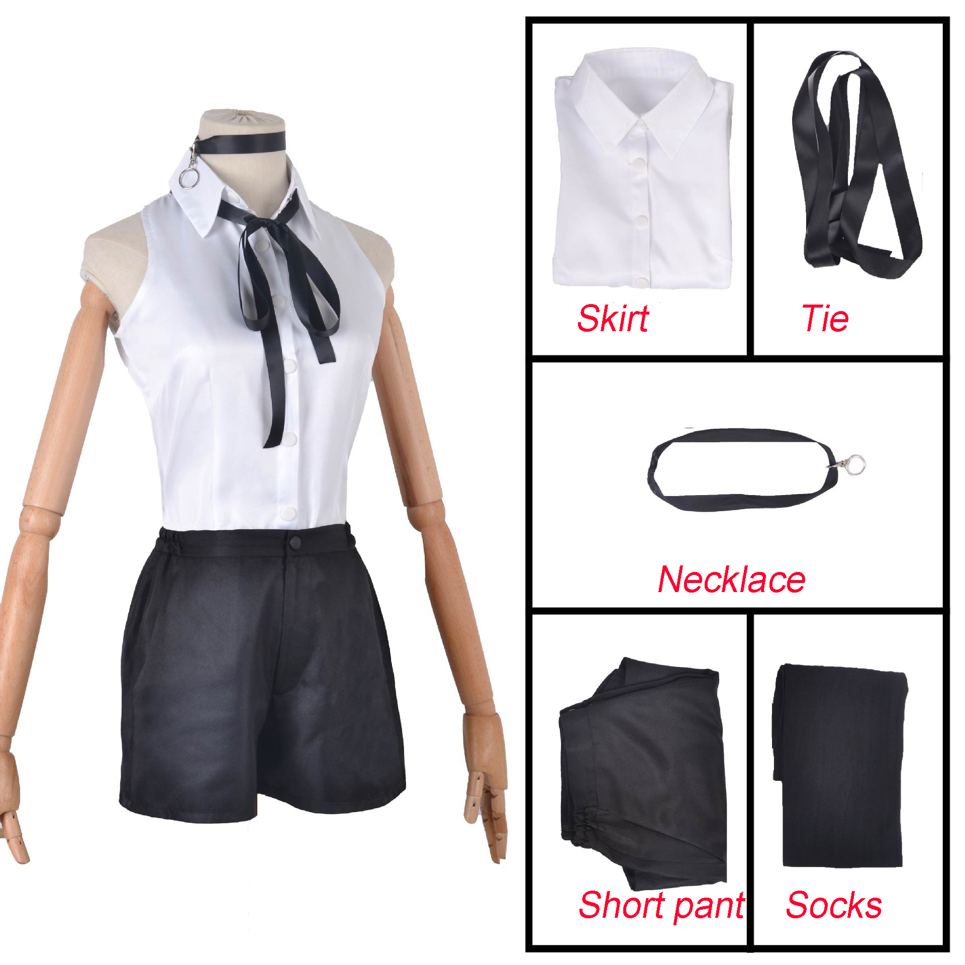 Anime Comic Chainsaw Man Costumes Reze Cosplay Uniform Dress White Skirt Short Black Pant Halloween Costume Full Set alx