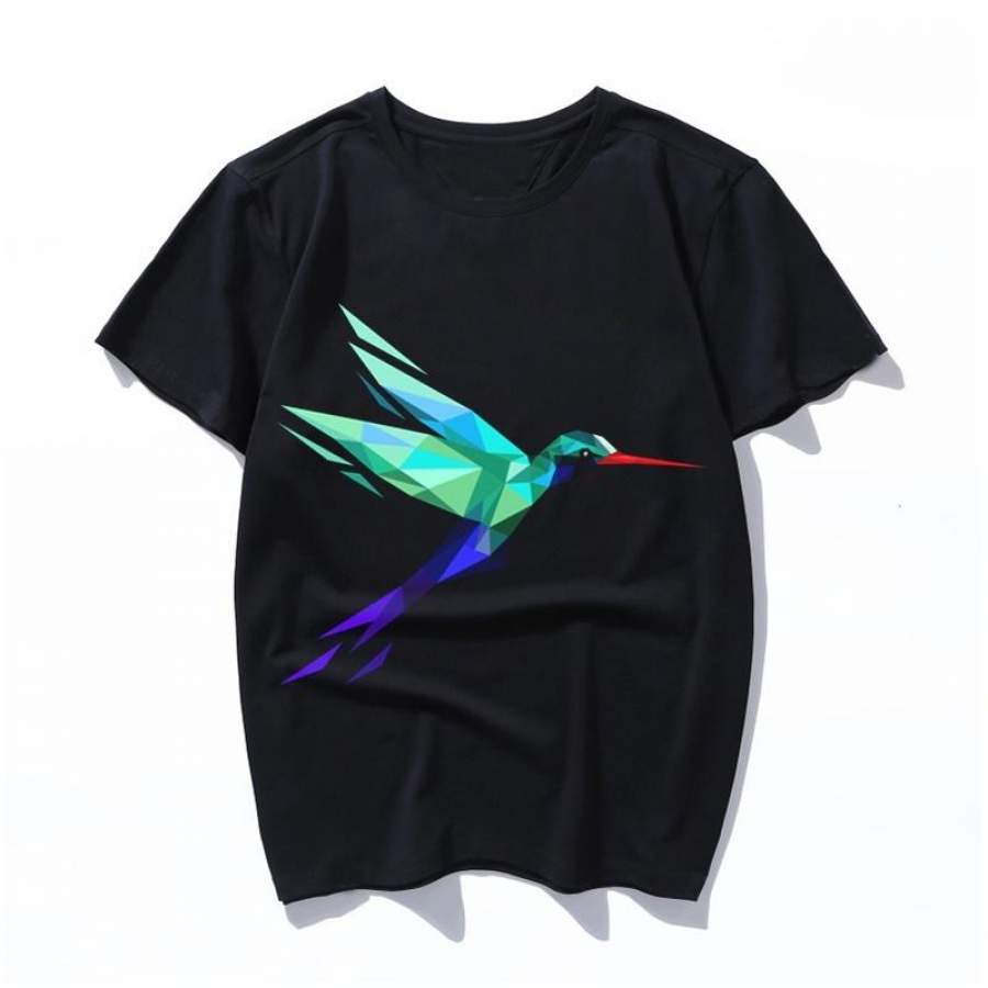 polygonal hummingbirds Print Women T-shirt Gothic Black Tshirts Summer Casual Loose Lady T Shirts Harajuku Street Short Sleeve O-neck Men Tee Shirt