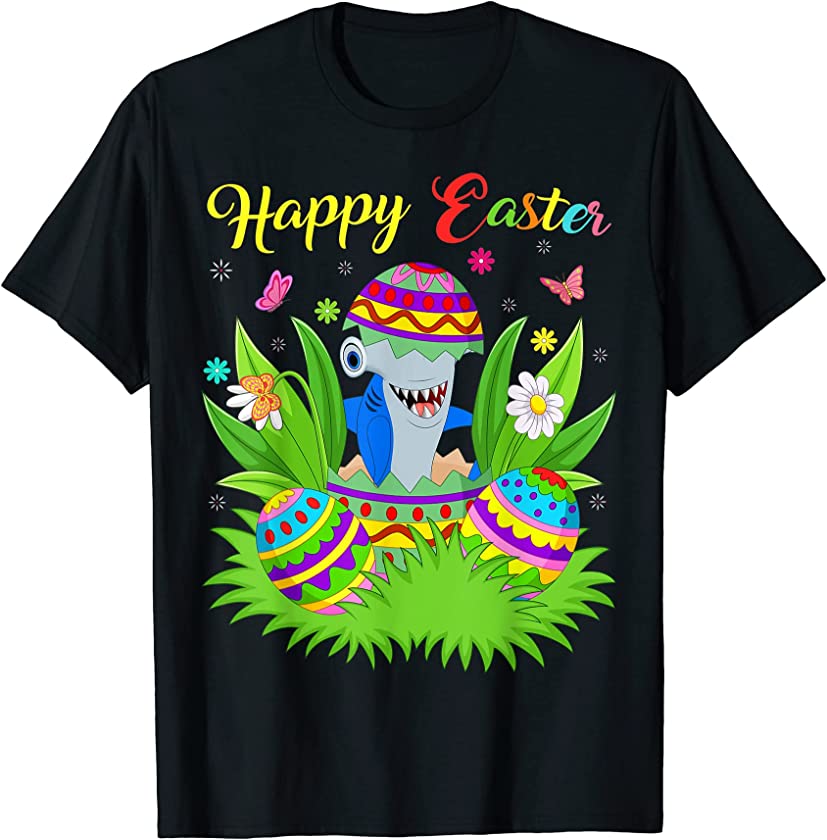 Shark Lover Floral Easter Egg Funny Hammerhead Shark Easter T-Shirt