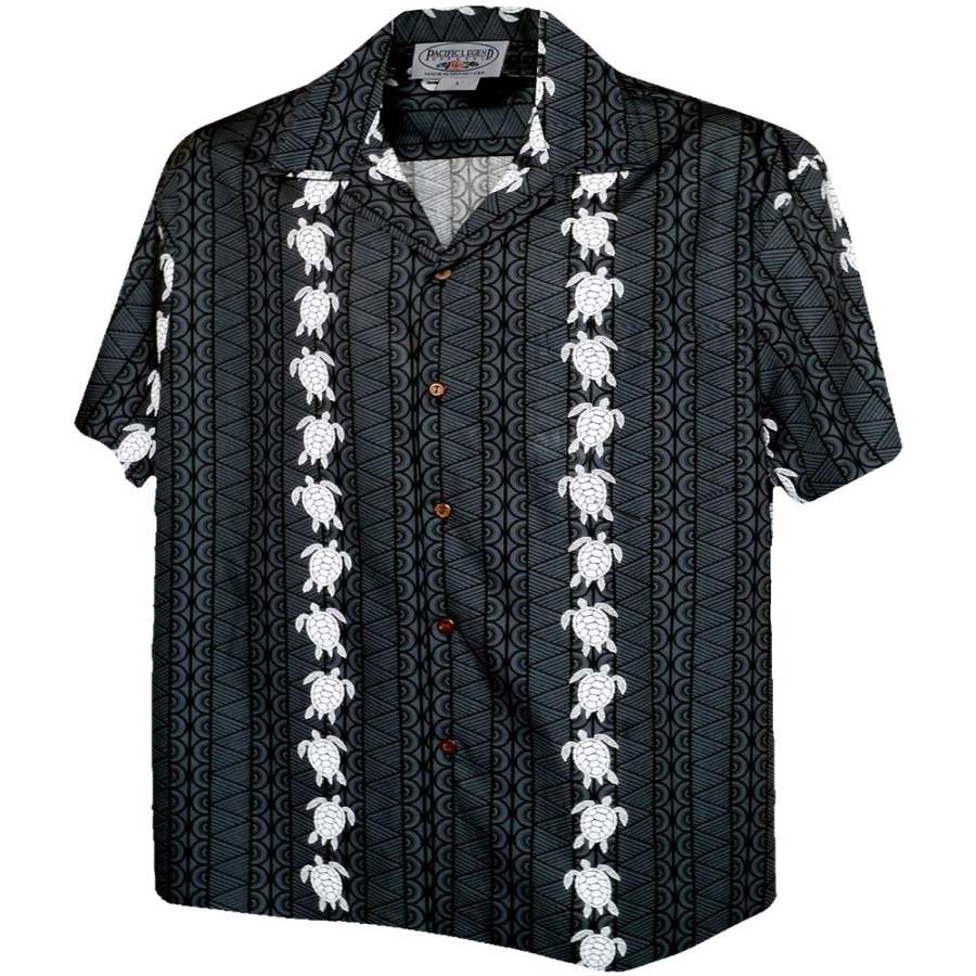 Turtle Panel Black Hawaiian Shirt