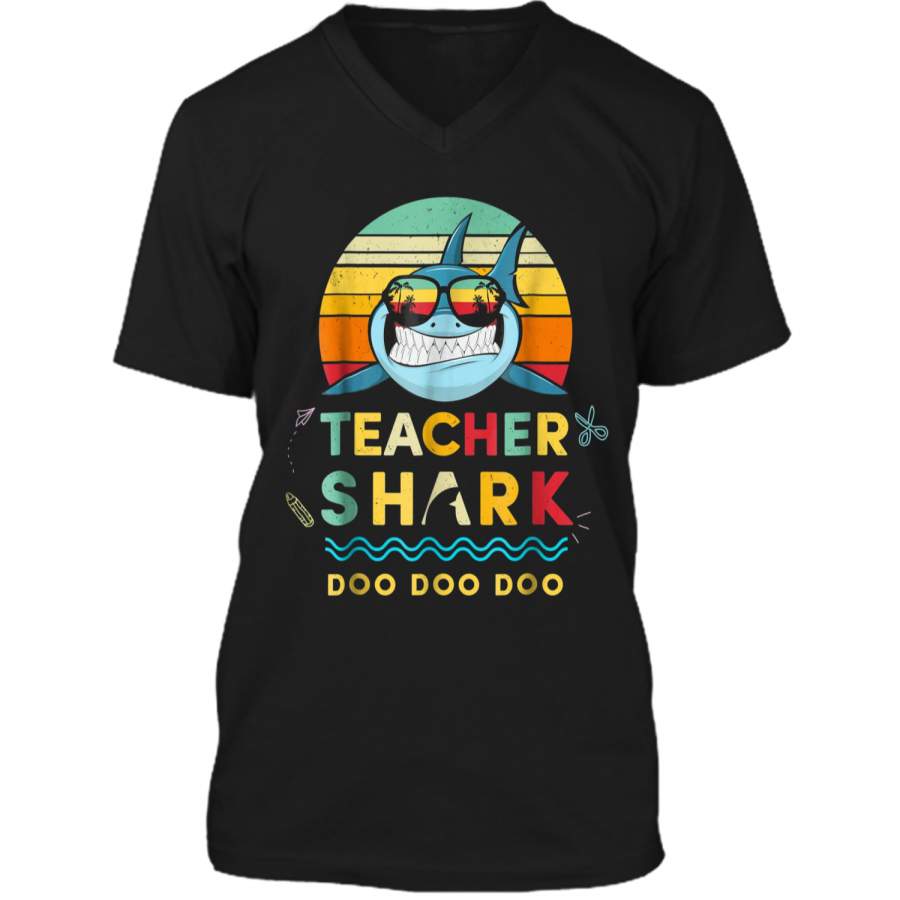 Teacher Shark  Gift For Teacher Mens Printed V-Neck T