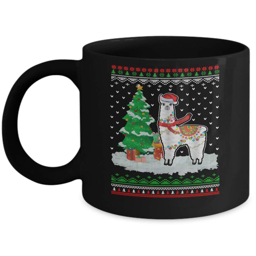 Xmas Alpaca Llama Santa Hat Ugly Christmas Sweater Mug