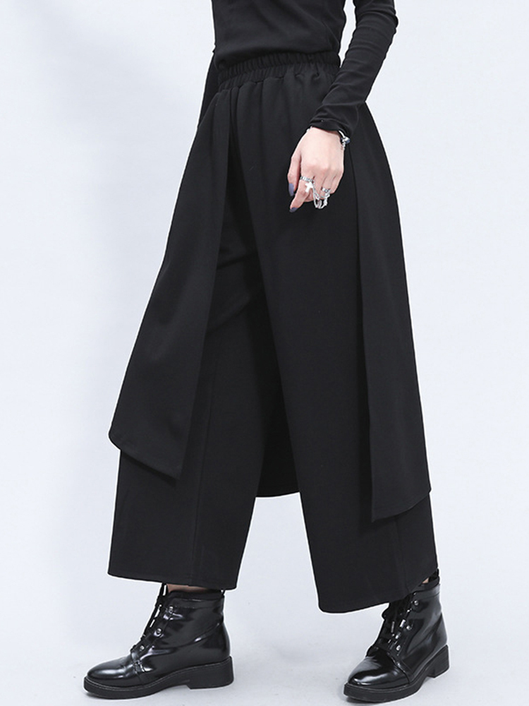 [EAM] High Elastic Waist Black Split Joint Long Wide Leg Trousers New Loose Fit Pants Women Fashion Spring Autumn 2022 1Z325 alx